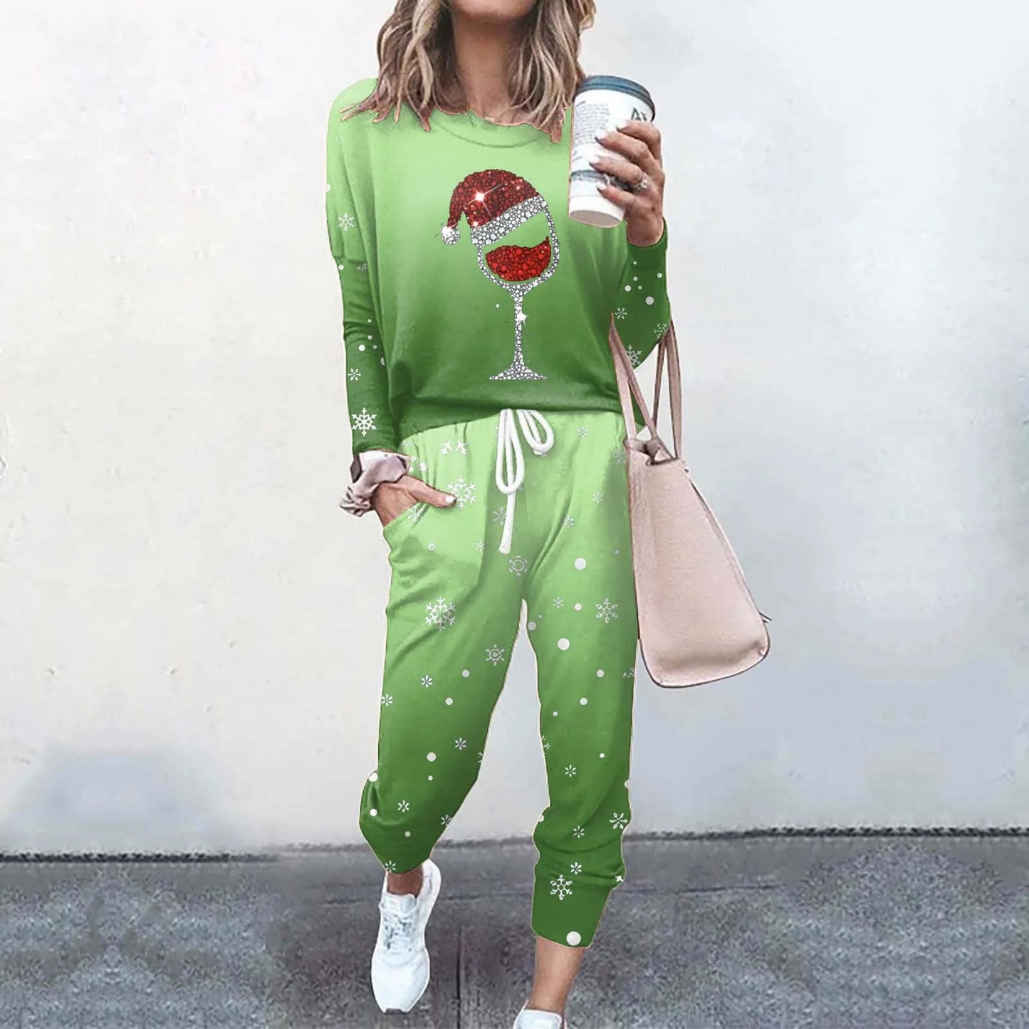 Maxy Hot Sale Christmas Print Set Trend Women'S Tracksuit Fashion Set Outfits Party Suit Long Sleeve Top +Pants Two-Piece Set