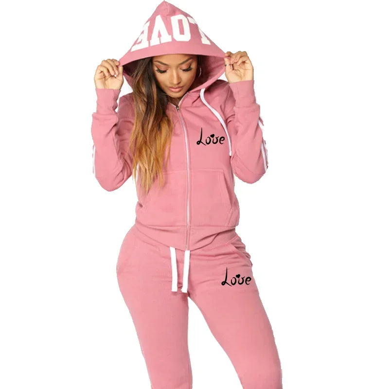 2025 Autumn Winter Fashion Women LOVE Letter Print Tracksuits Sets Sports Wear Jogging Suits Hoodies+Sweatpants Sweat Suits