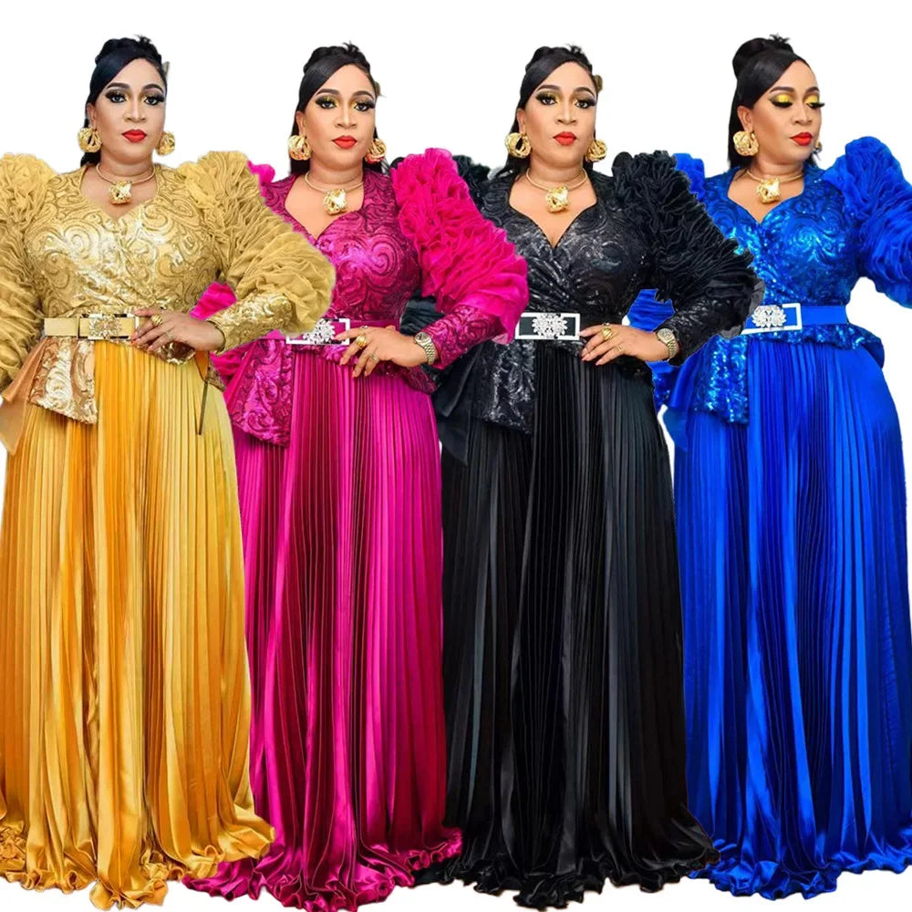 Amay Plus Size Party Long Dresses for Women New Dashiki Ankara Sequin Evening Gowns Turkey Outfits Robe Clothing
