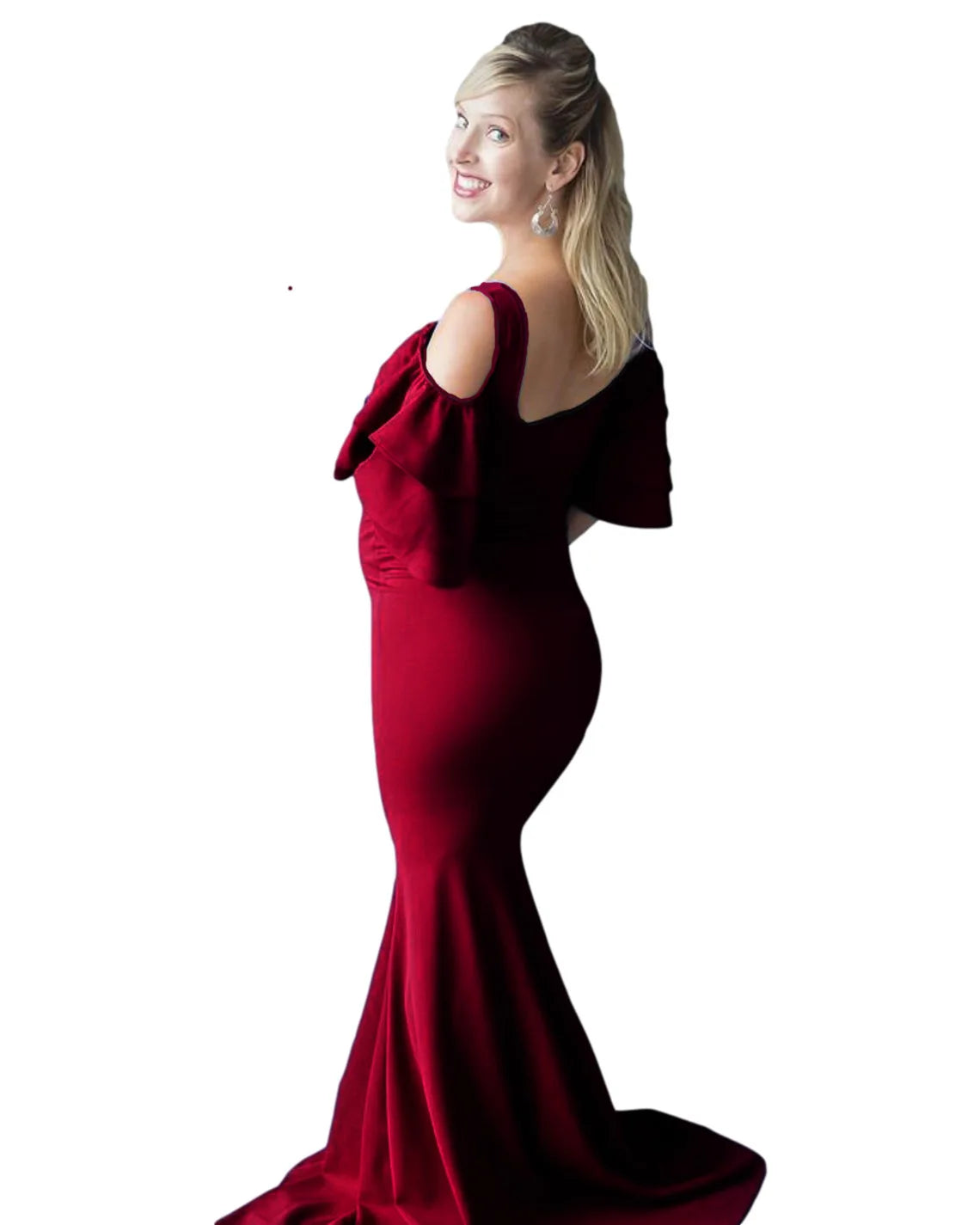 Maxy Maternity Long Dress Ruffles Off Shoulder Stretchy Sleeveless Pregnancy Dresses Slim Fitted Gown Photography Dress