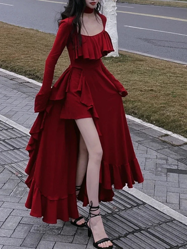 2025 Japanese Sweet Lolita Kawaii Dress Women Spring Printed Bow Fake Two Piece Dress Female Korea Style Design Party Clothing