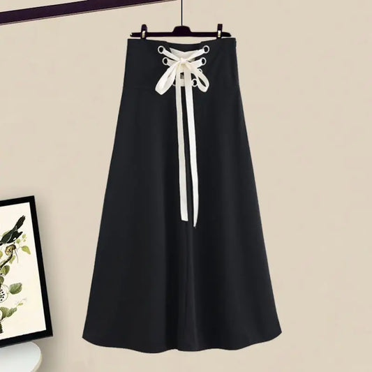 Maxy Casual Drawstring Bow Matching Sets Spring Autumn Fashion Asymmetrical Patchwork Female Clothing Two Piece Set Basic Dress Sets