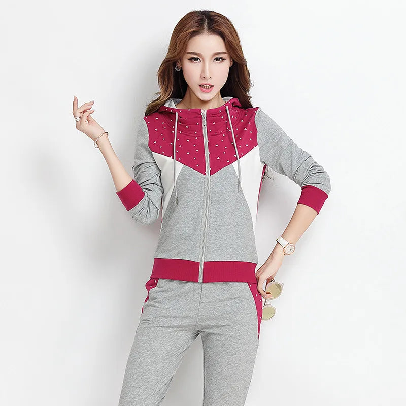 Maxy spring and autumn new Korean leisure suit women hooded and leisure dark sportswear two sets