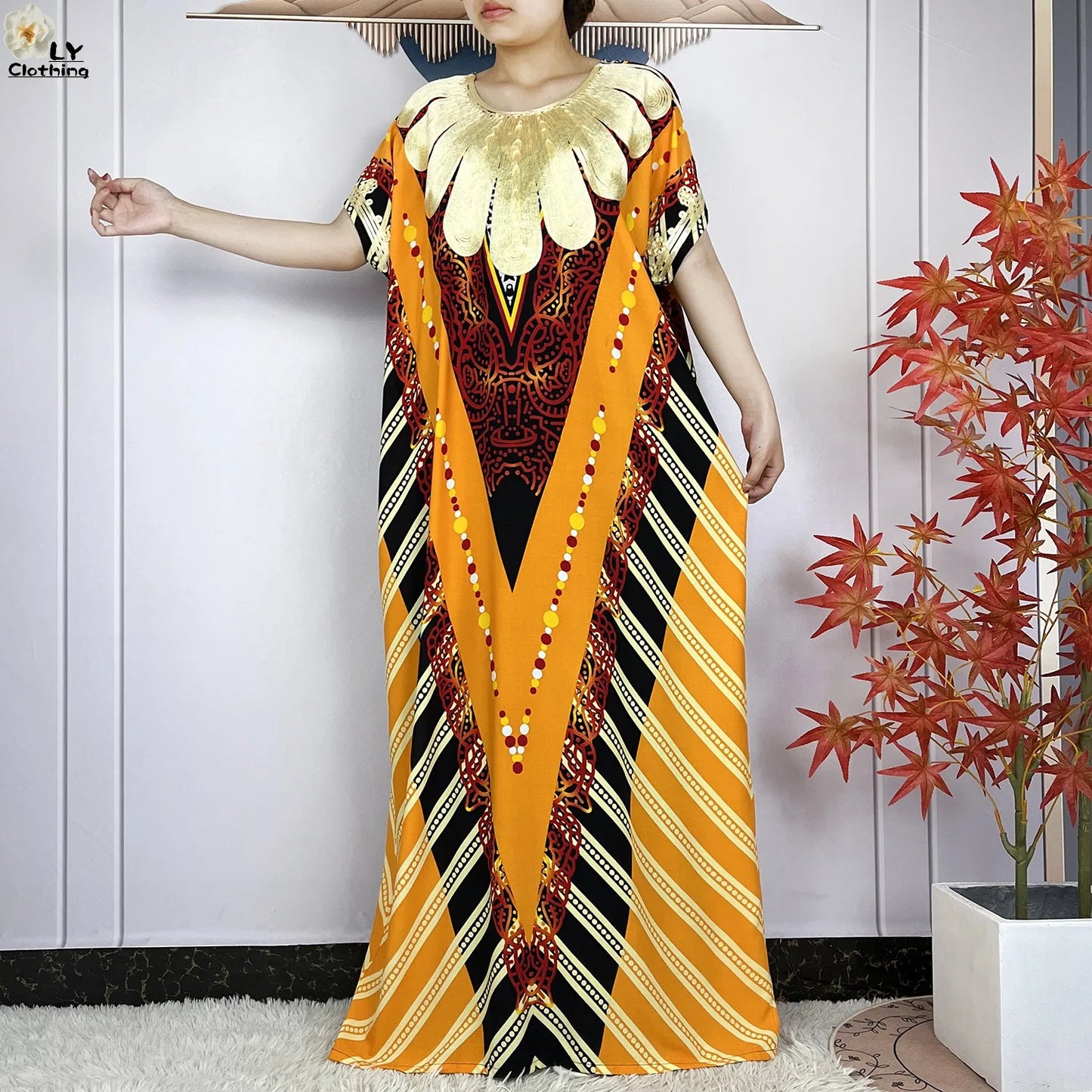 Maxy Summer Short Sleeve Casual Loose Dress New Muslim Women's 100% Cotton African Dashiki Print Maxy Elegant Ladies Dresses