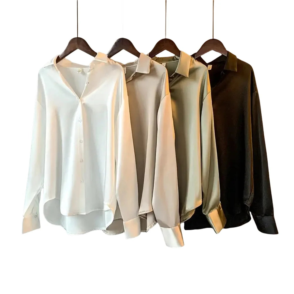Maxy 1pc Women's Silk Shirt Vintage Top Long sleeve Blouse Overshirt
