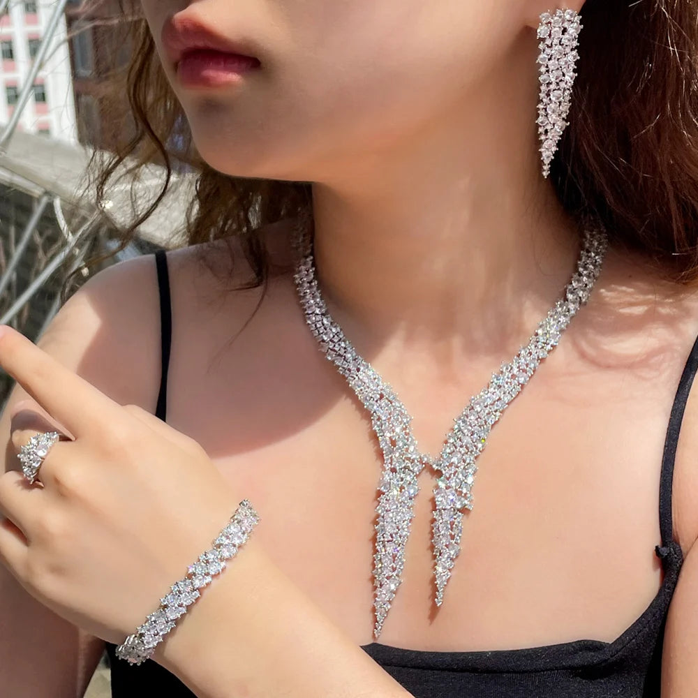 Maxy 4Pcs Brilliant Dubai CZ Heave Stonework Big Luxury Dinner Party Wedding Bridal Costume Jewelry Sets for Women T663