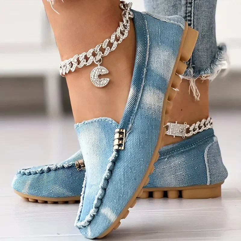 Maxy New Women Casual Flat Shoes Spring and Autumn Flat Loafers Shoes Fashion Non-slip Soft Round-toe Denim Flat Sneakers Women