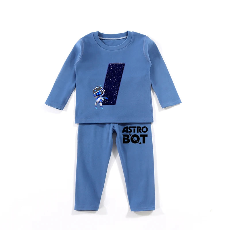 Maxy Astro Bot Kids Pajamas Set Anime Printed Letter Autumn Winter Warm Shirt Tops Boys Girls Children Clothing Nightshirt Gift