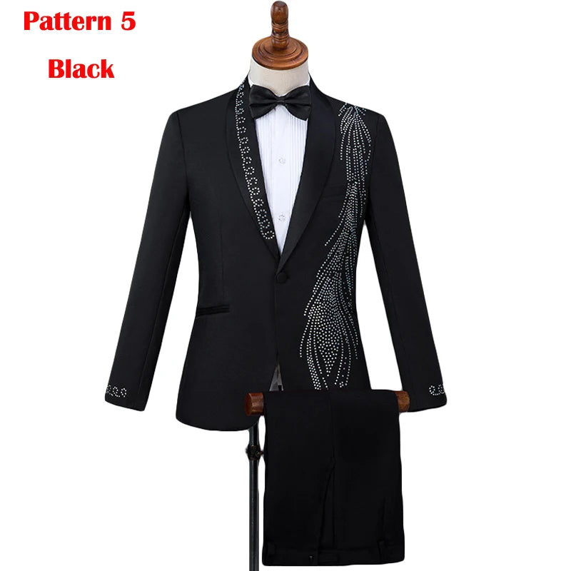 Amay Royal Blue Sequin Embroidery Suit Men Wedding Groom Tuxedo Suits Pants Mens One Button Peak Lapel Stage Costume Traje Hombre 2XL