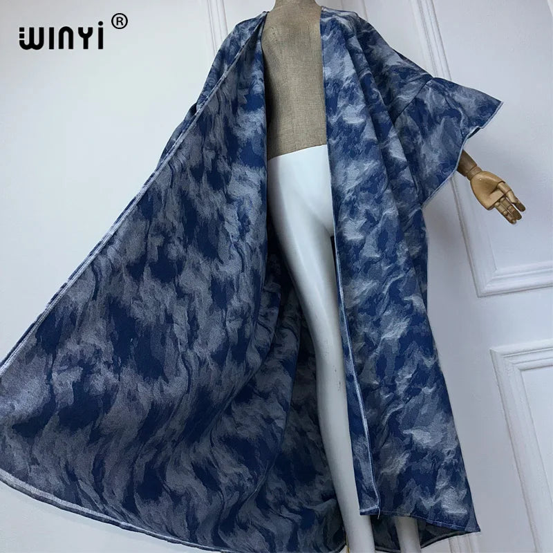 Maxy Tie-dyed Jacquard wash denim Cardigan maxy Dress elegant Party Holiday Swimming beach Cover Up fashion dress