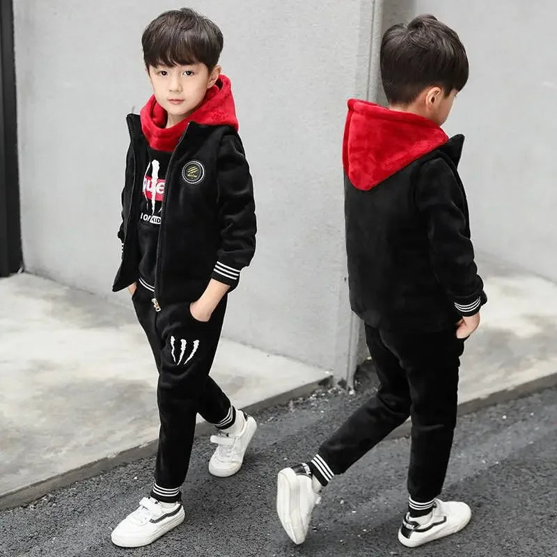 Maxy 2024 winter Boys tracksuit Autumn Toddler Teenager Clothes tiger velvet jacket + Sweater + Pant Children Kids 8 9 10 11 12 year