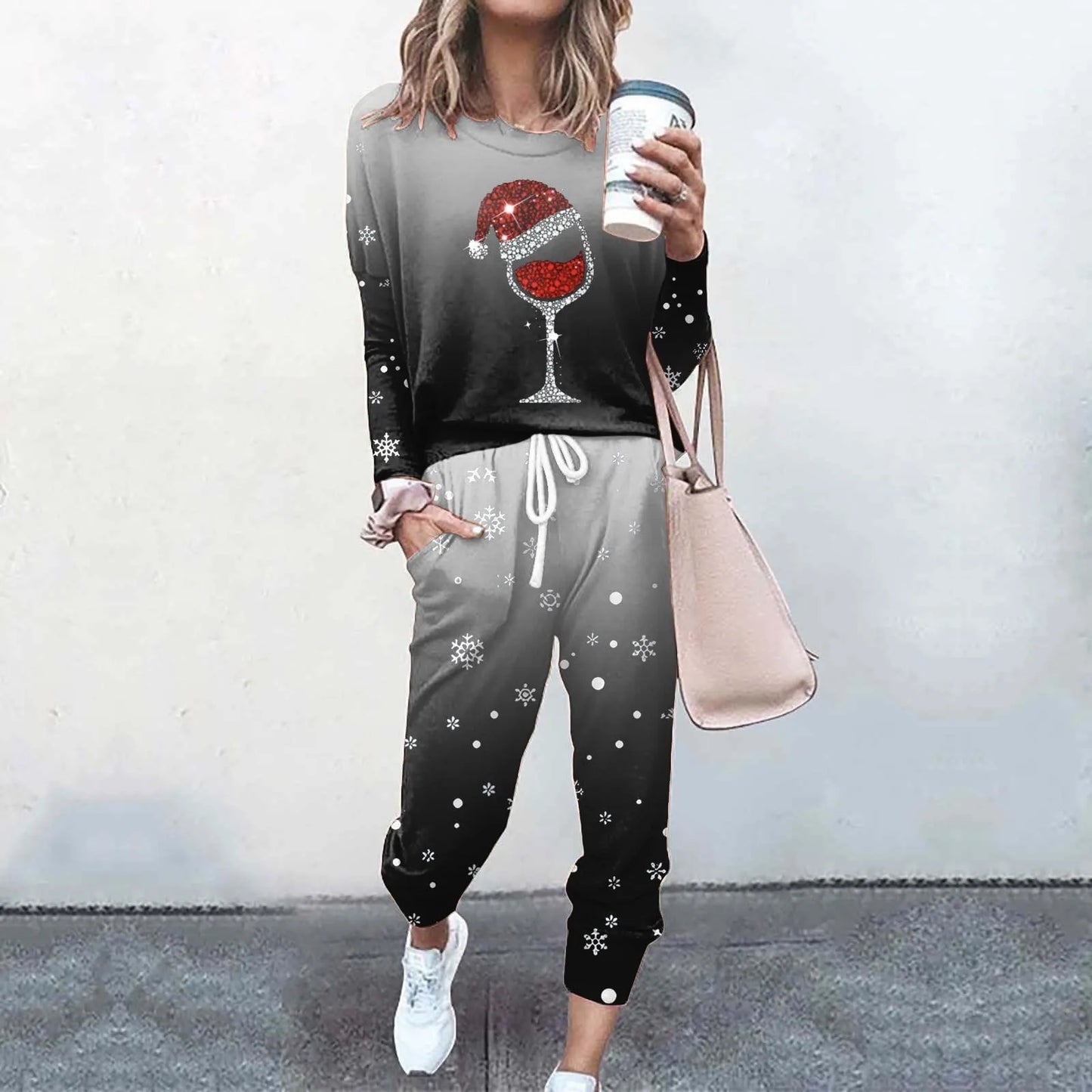 Maxy Hot Sale Christmas Print Set Trend Women'S Tracksuit Fashion Set Outfits Party Suit Long Sleeve Top +Pants Two-Piece Set