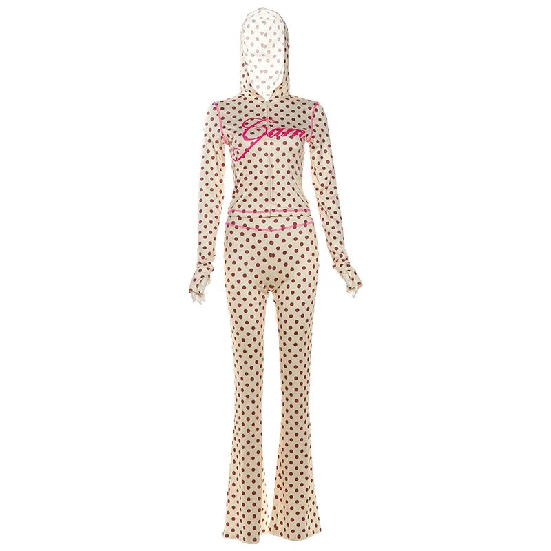 Maxy Dot Letter Print 2 Piece Set Woman Tracksuit Trend Sexy Hooded Jacket+Pants Skinny Stretch Matching Streetwear
