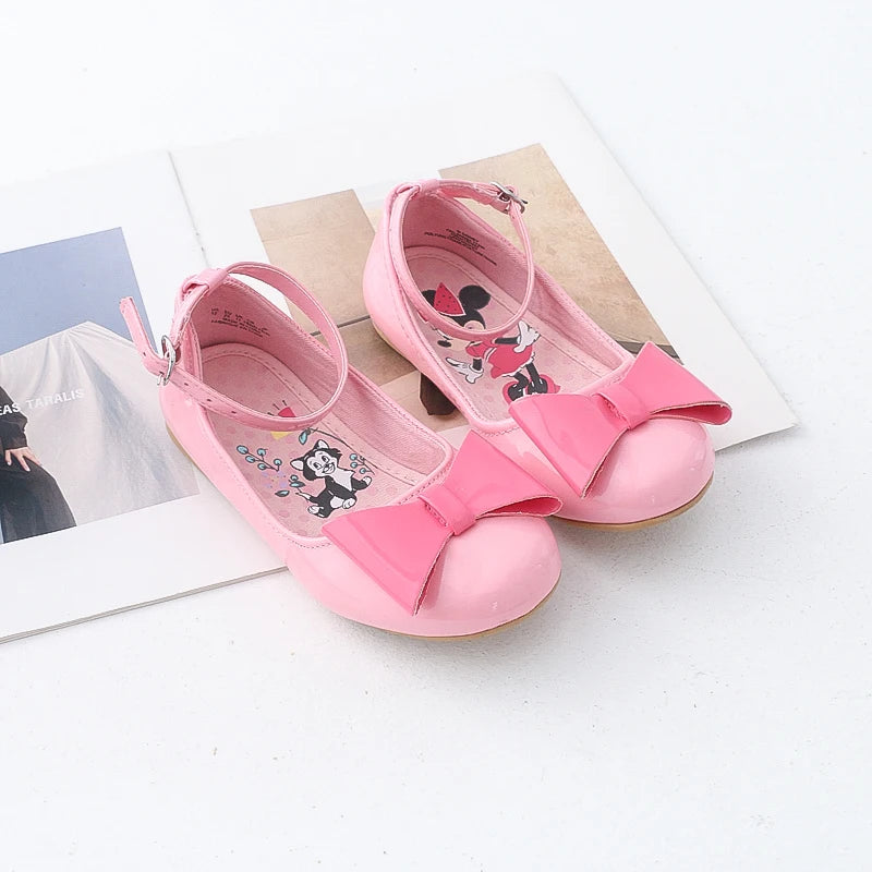 Maxy Disney Girls Cartoon Bow Minnie Mouse Print Sandal Children Casual Sneaker Baby Kid Princess Shoes Toddler Flat Leather Shoes