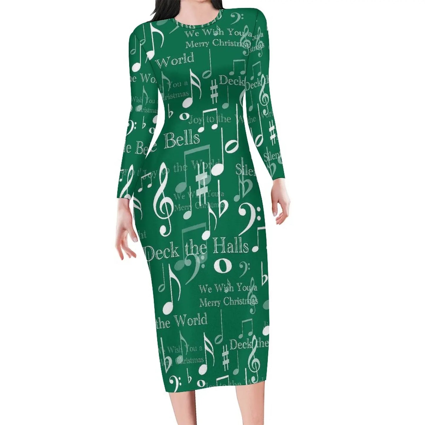 Amay Rainbow Music Notes Dress Long Sleeve Retro Print Kawaii Dresses Autumn Ladies Aesthetic Custom Bodycon Dress 3XL 4XL 5XL