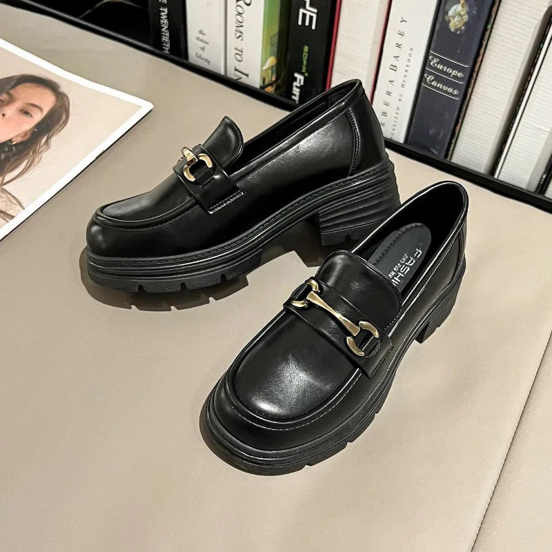 Maxy Hight Quality Spring New Business Casual Style Black Patent Leather Loafer For Women's Daily Dress Height Increasing Shoes