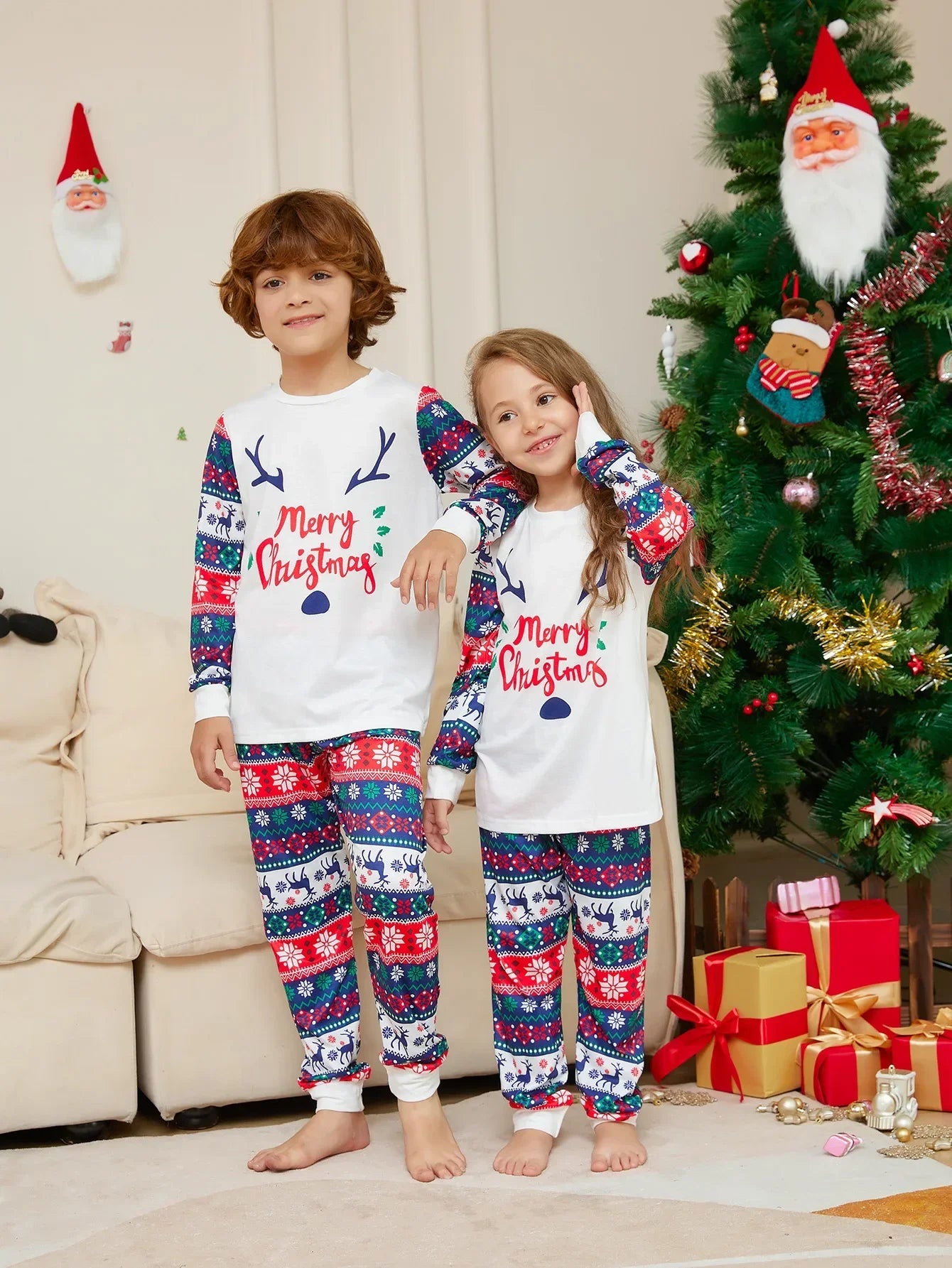 Xmas Look Toddler Boys Girls Pajamas Set Cartoon Print 2 Piecers Suit Sleepwear Christmas Matching Clothing Set Baby Romper Pjs