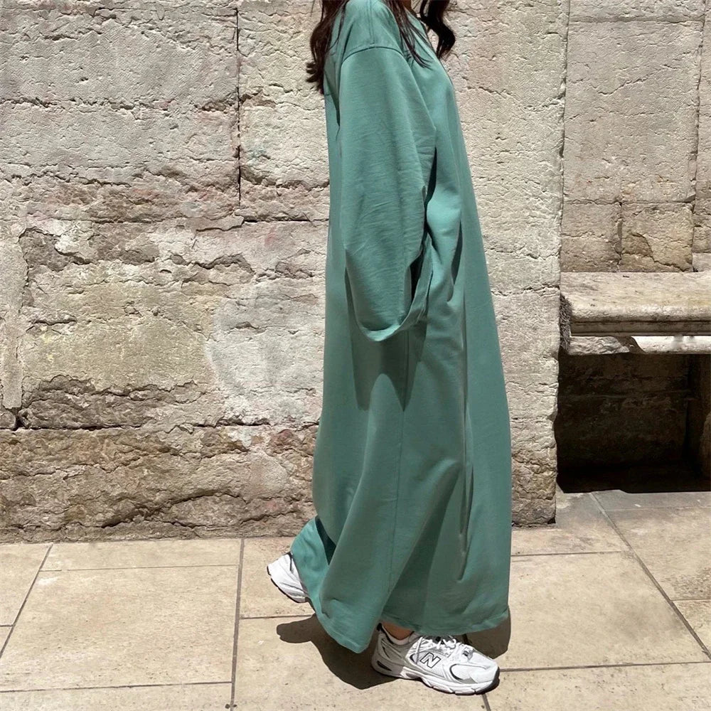 Maxy Closed Abaya Sweatshirt Muslim Dress Plain Casual Abayas for Women Dubai Traditional Turkey Islamic Clothing Kaftan Hijab Robe