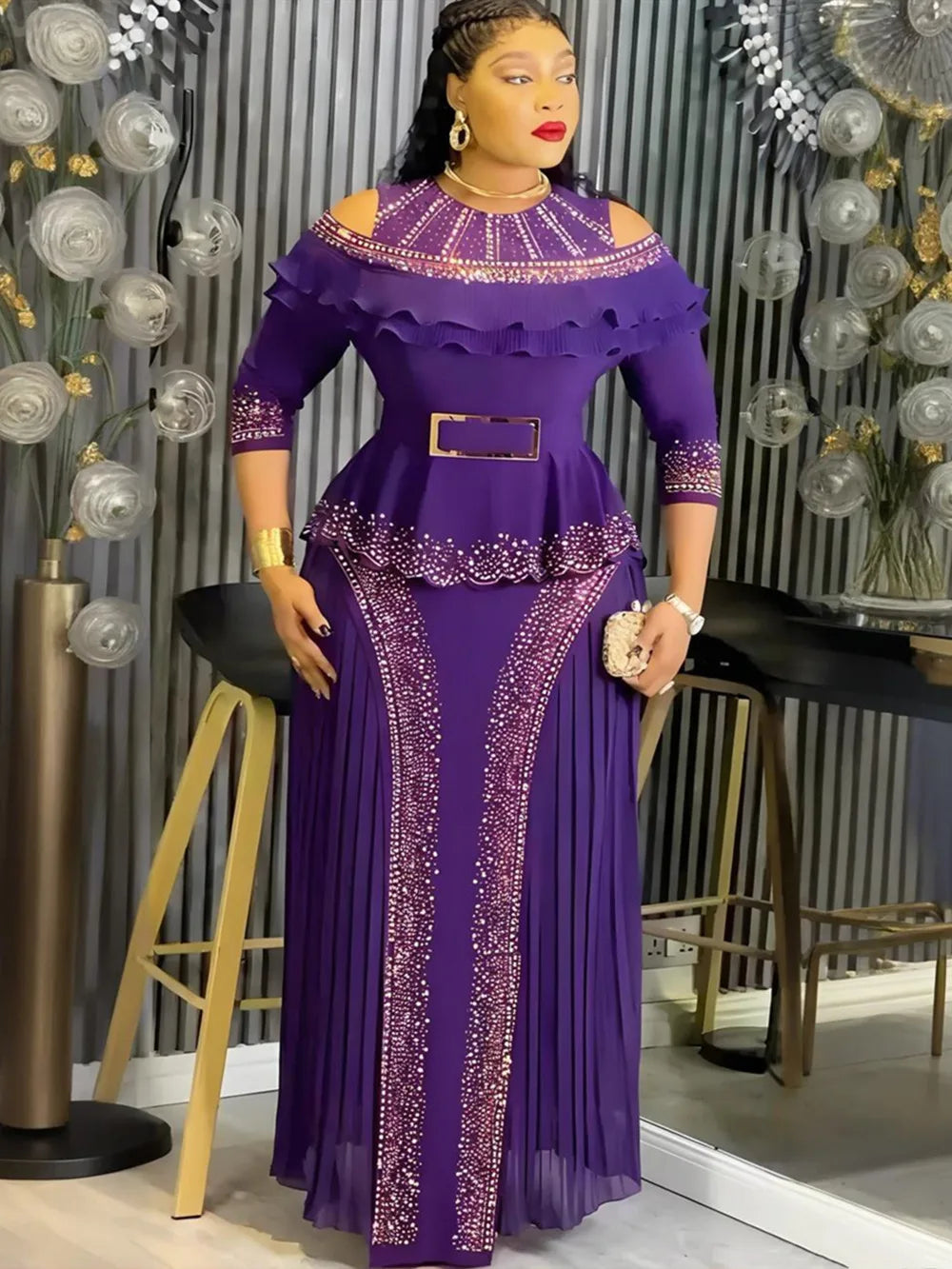 Maxy Plus Size African Party Dresses for Women Elegant Luxury Ruffle Wedding Evening Gown Outfit Robe New