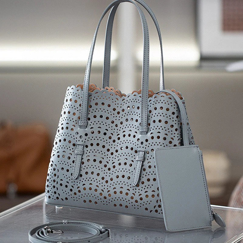 Maxy Custom Initials Genuine Leather Tote Bags For Women Luxury Designer Handbags Purses 2025 New In Cowhide Hollow Underarm Shoulder