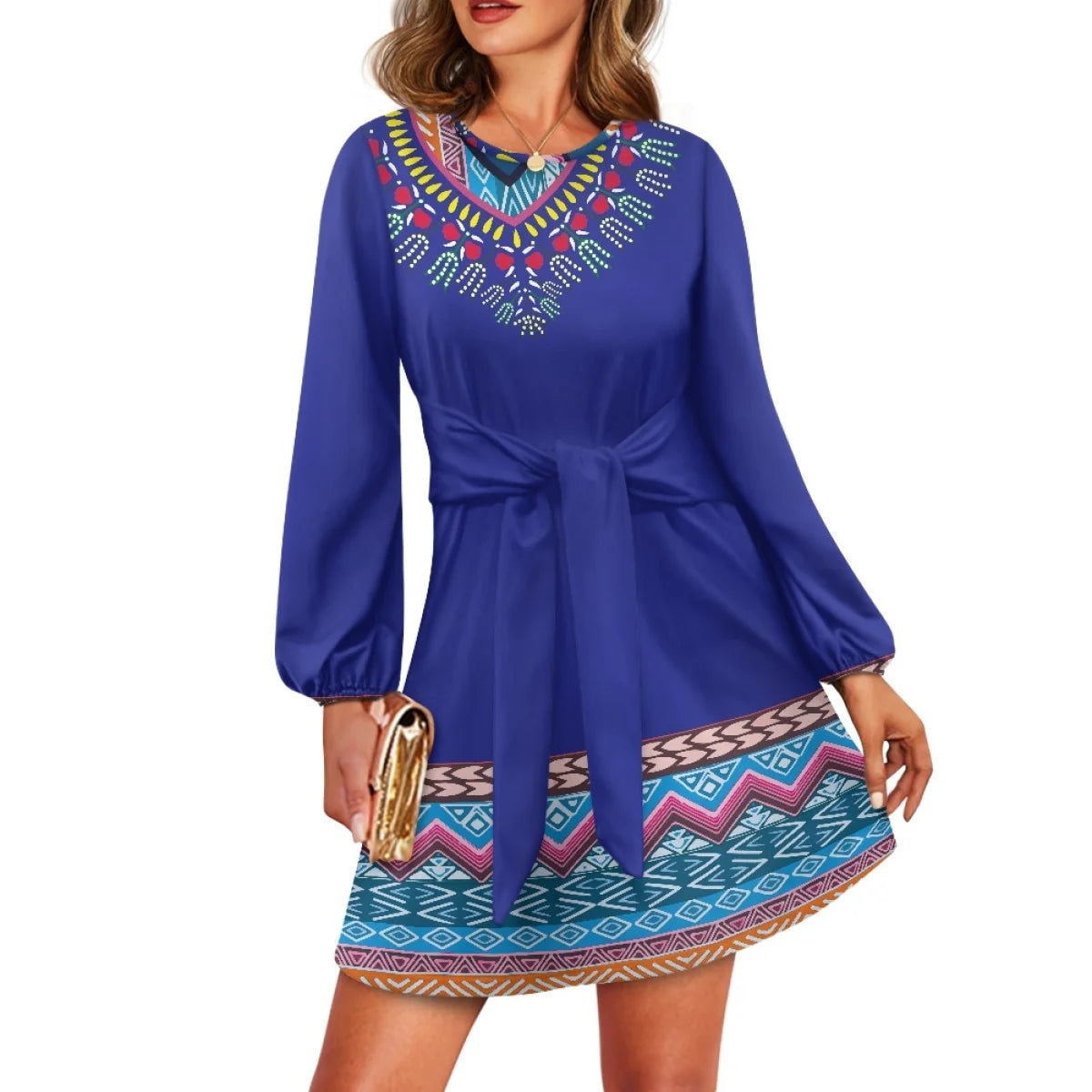 Maxy O neck women trumpet sleeve dress Polynesian tropical style women formal elegant evening dress
