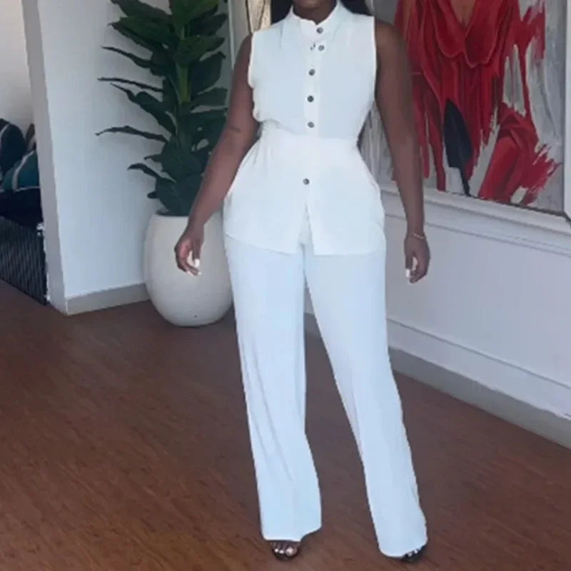 Maxy black Shirt Top & Cuffed Pants Set Women Wide Leg Pant Sets Two Piece Suit Loose O Neck High Waist Elegant Trousers Suits