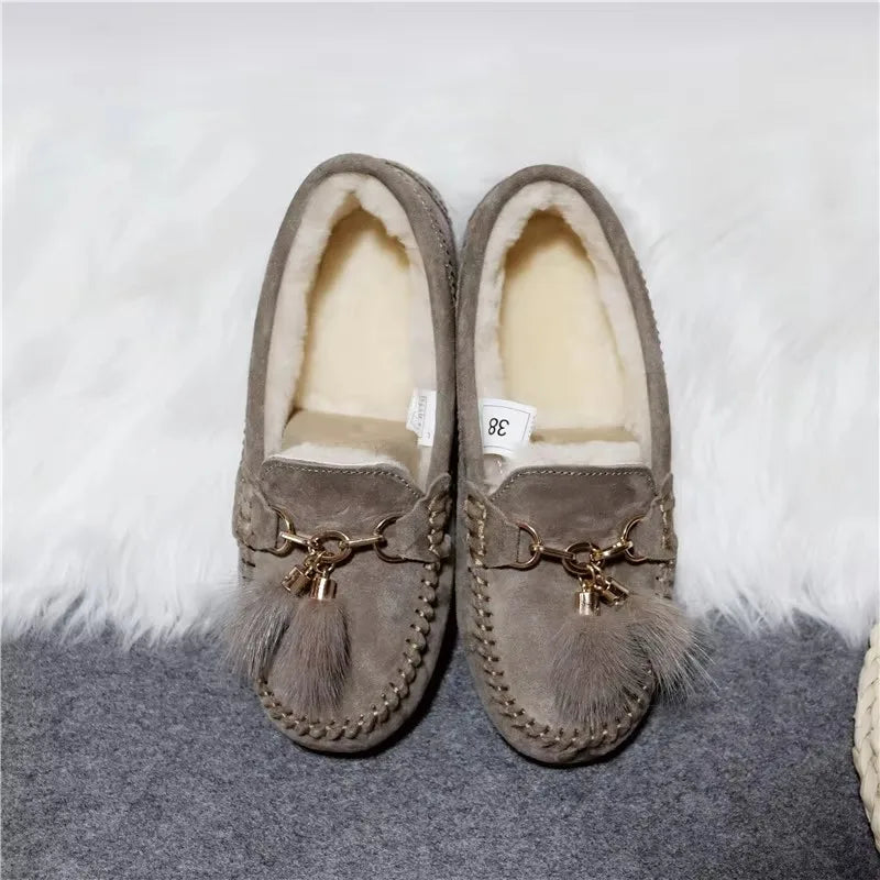 2025 Flats Female Casual Footwear Shoes Shoes Women 100% Natural Fur Shoes Moccasins Loafers Soft Genuine Pig Boots Leisure