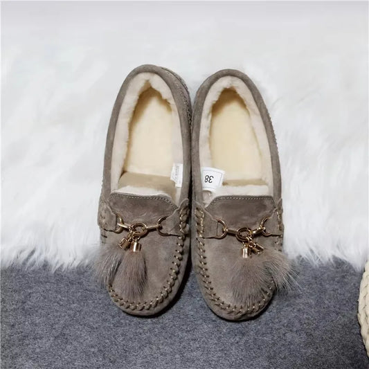 2025 Flats Female Casual Footwear Shoes Shoes Women 100% Natural Fur Shoes Moccasins Loafers Soft Genuine Pig Boots Leisure