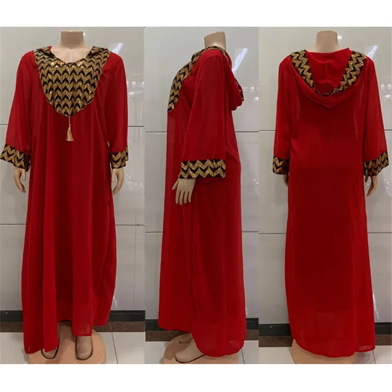 Amay Muslim Kaftan Abaya Dress Women Dubai Abayas Luxury Evening Gown Elegant Hooded Dress Plus Size Boubou Djellaba Femme