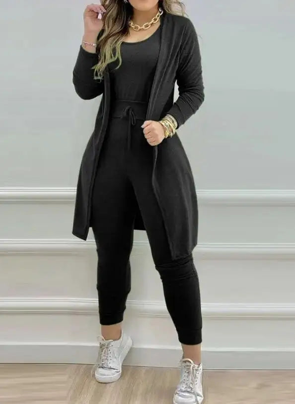 Maxy Womens Two Piece Sets Outfit Sleeveless Jumpsuit & Pocket Design Longline Coat 2023 Autumn Winter Spring New Fashion Casual