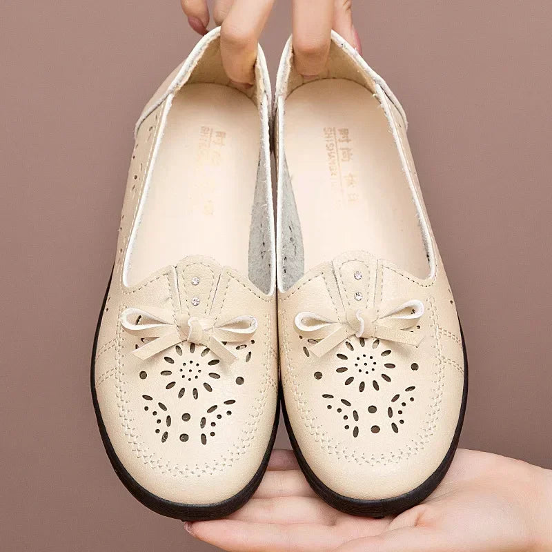 Maxy Women Flats Summer Women Genuine Leather Shoes With Low Heels Slip On Casual Flat Shoes Women Loafers Soft Nurse Ballerina Shoes