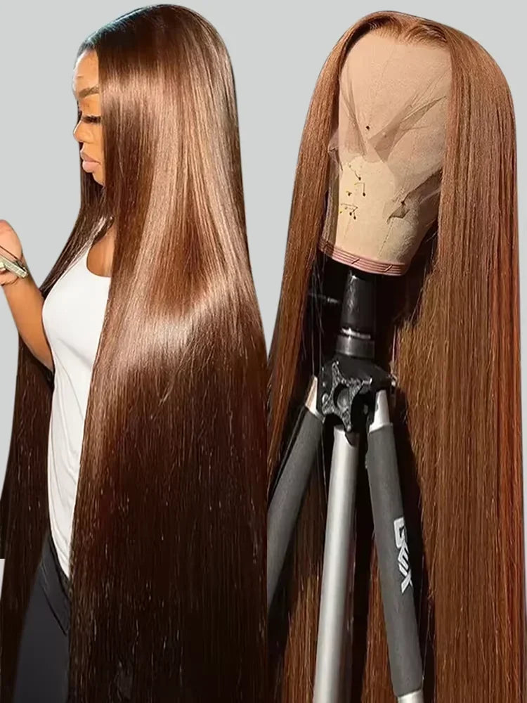 Maxy Chocolate Brown 18-46 Inch #4 Colored Bone Straight 220 Density Human Hair Wig 13x4 13x6 HD Max lace Frontal Wigs For Women