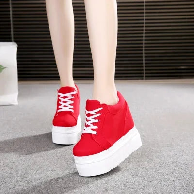 Maxy Embroidered Flowers Canvas Sneakers Autumn Women High Wedge Sneaker Fashion White/black/red Platform Woman's Sports Casual Shoes