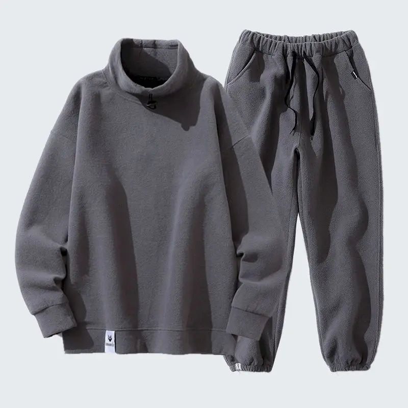 Maxy Autumn Winter Casual Sports Suits Men's Korean Trend Plus Fleece Half High Collar Pullover Trousers Polar Fleece 2 Piece Sets Men