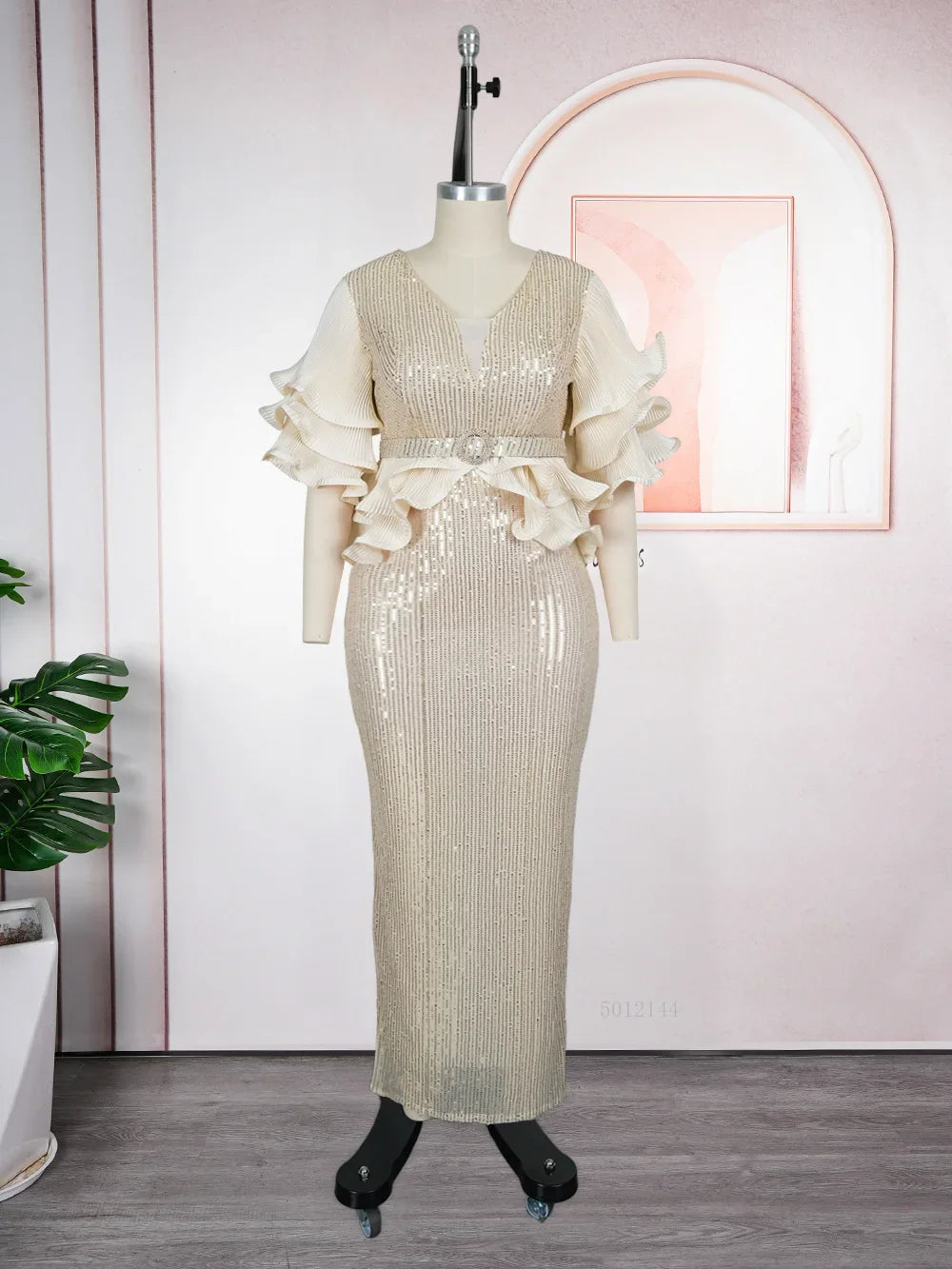 Maxy Elegant Party Dress for Women Turkey Muslim Wedding Evening Gown Dashiki Sequin Sexy Bodycon Long Dress with Slit