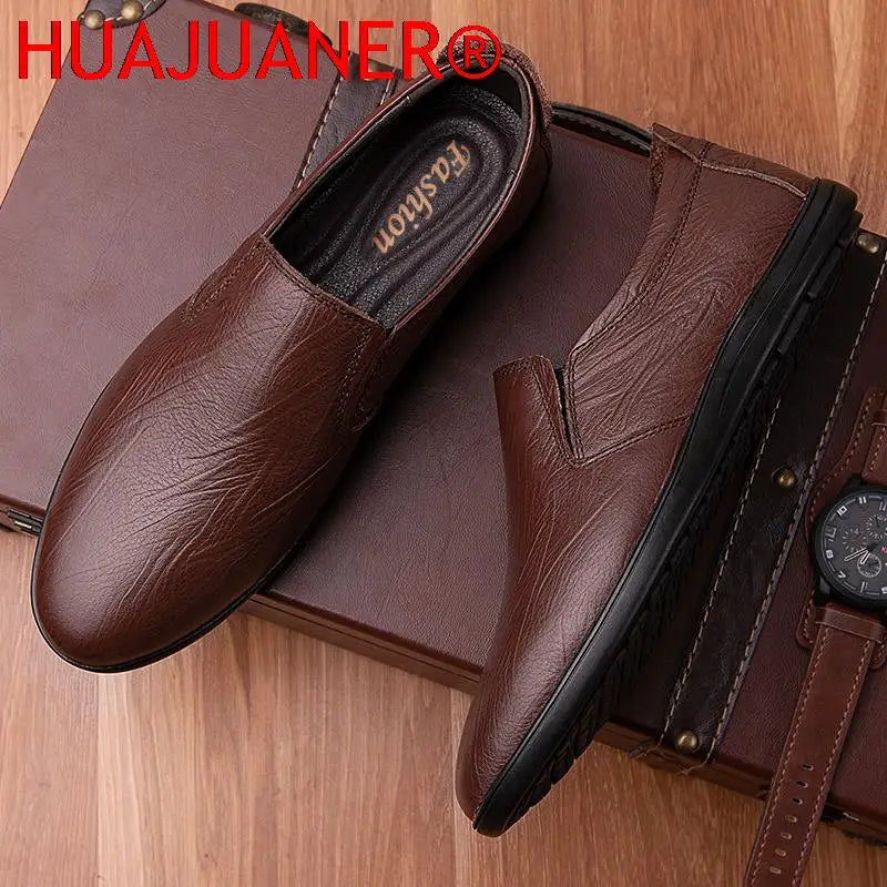 Amay New Italian Genuine Leather Shoes Men Loafers Casual Dress Flats Luxury Brand Soft Man Moccasins Comfy Slip On Formal Boat Shoes