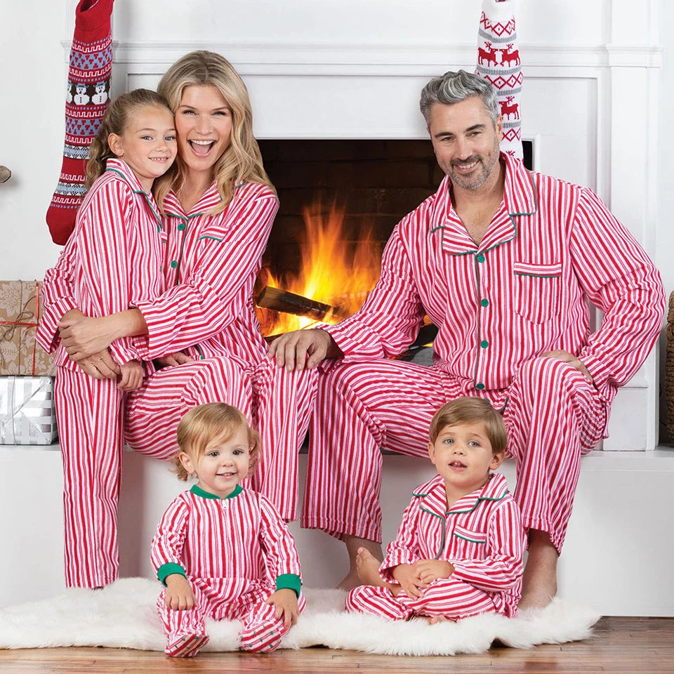 Maxy High Quality Christmas Pajama Sets for the Whole Family Matching Striped Print Pajamas Mom Dad Baby Kids Sleepwear Home Clothes