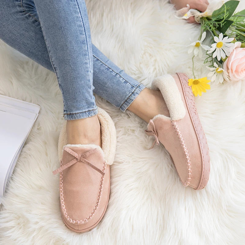 Women Loafers Shoes Warm Moccasins Flat Shoes 2024 Fashion Winter Warm Faux Fur Flock Loafers Ladies Slip On Shallow Boat Shoes