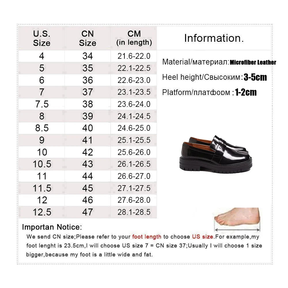 Maxy New Tabi Flats Women Slip-On Lazy Loafers Women Patent Leather Tabi Shoes Platform Shoes Woman Loafers Split Toe Pig Hoof Shoes