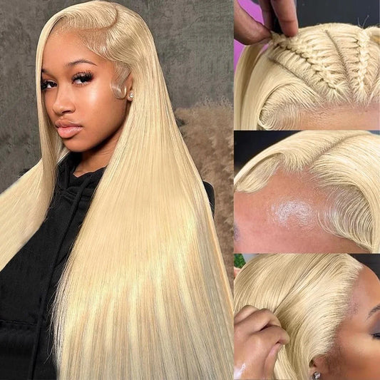 Maxy HD Transparent Blonde Straight 13x6 Lace Front Human Hair Wigs 613 Honey Colored Lace Frontal Wig 36 40 Inch Remy Hair For Women