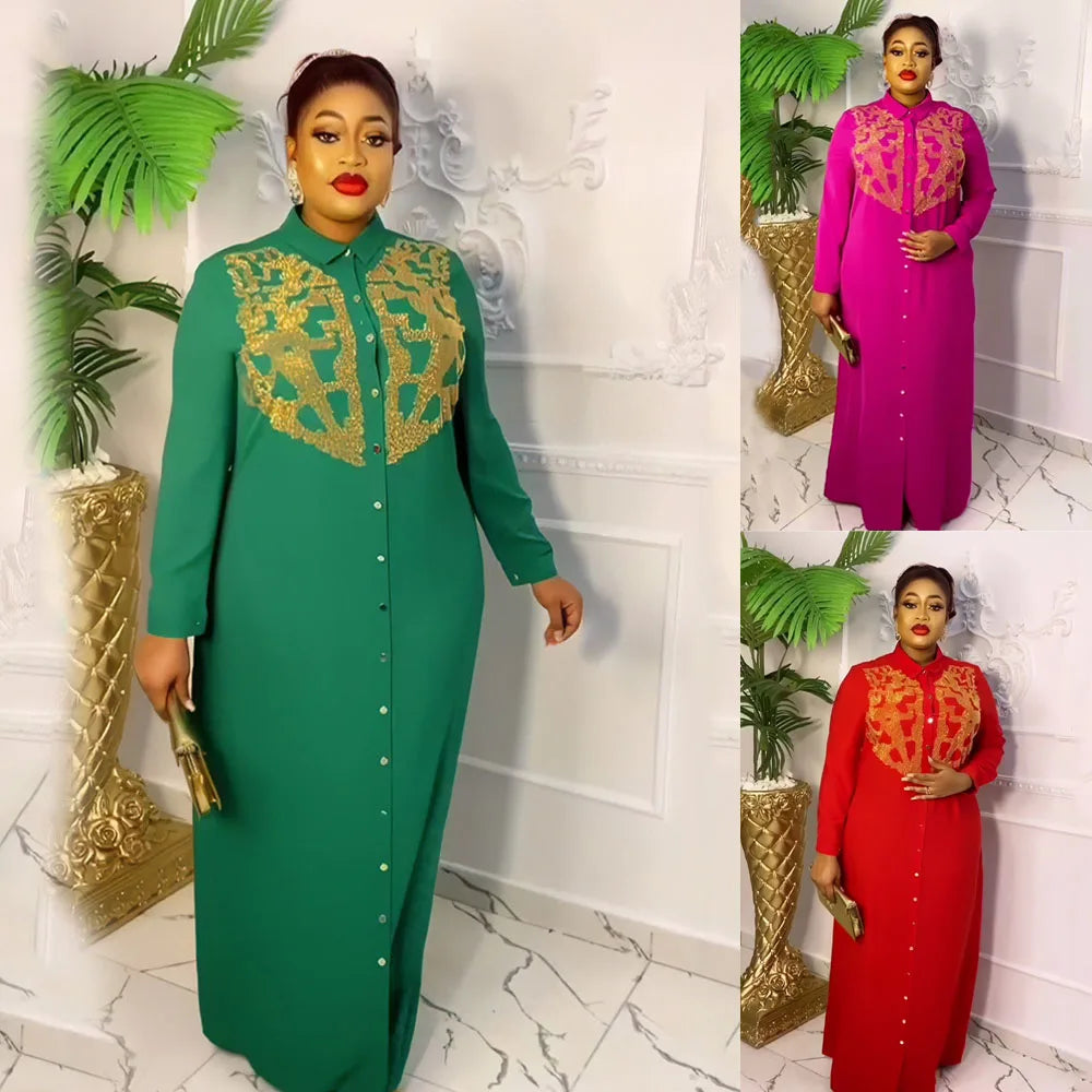 Maxy Elegant Women Diamonds Dashiki Ankara Boubou Abaya Long Maxy Dresses Turkey Dubai Kaftan Evening Party Gowns Shirts