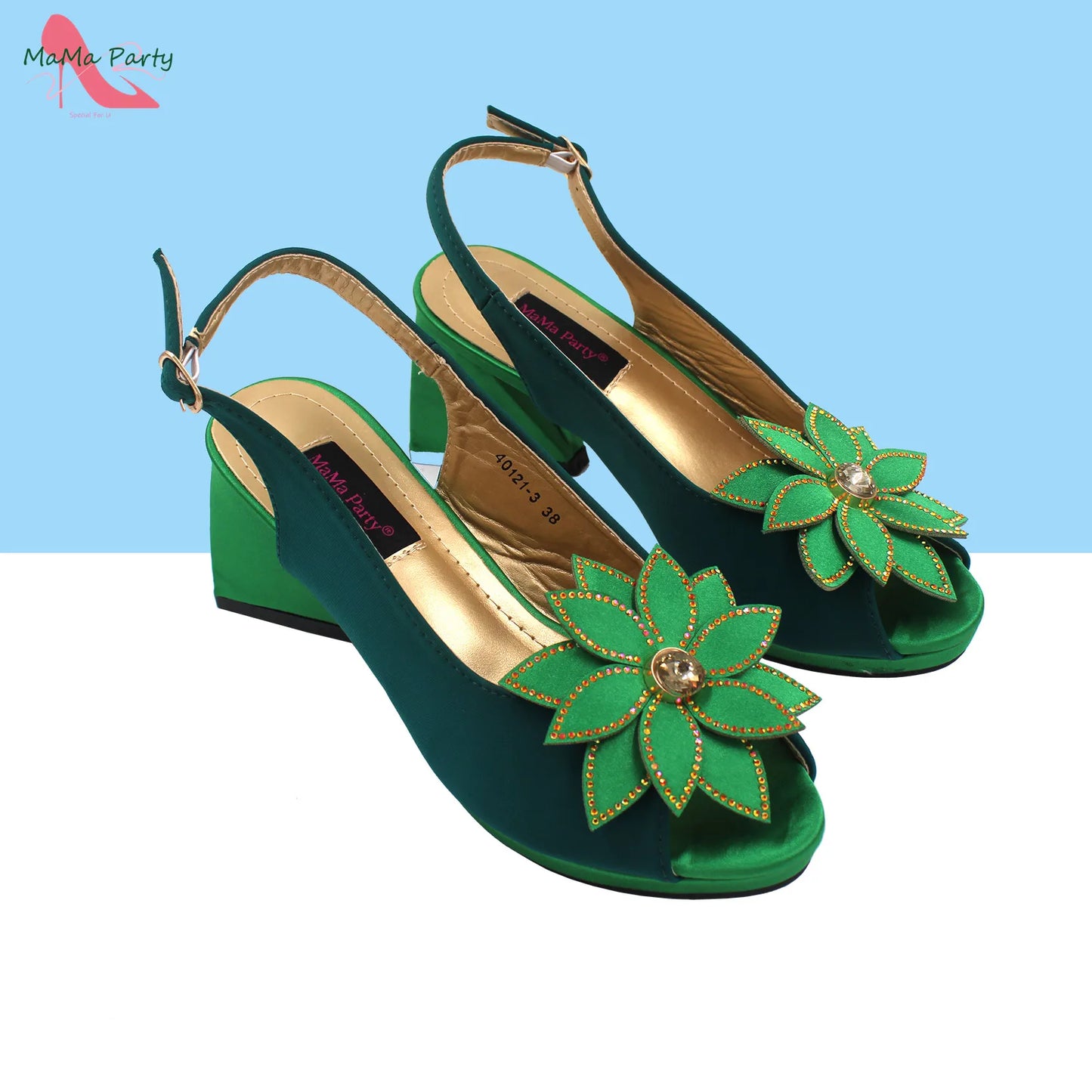 Maxy New Design Women Shoes and Bag Set in Green Color High Quality Comfortable Heels with Appliques for Wedding