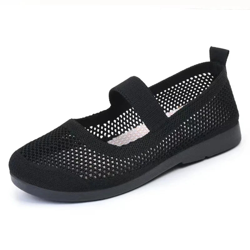 Maxy Women Flats Shoes Slip on Foldable Loafers for Women Square Toe Single Shoes Hollow Out Fashion Mom Casual Shoes Ladies