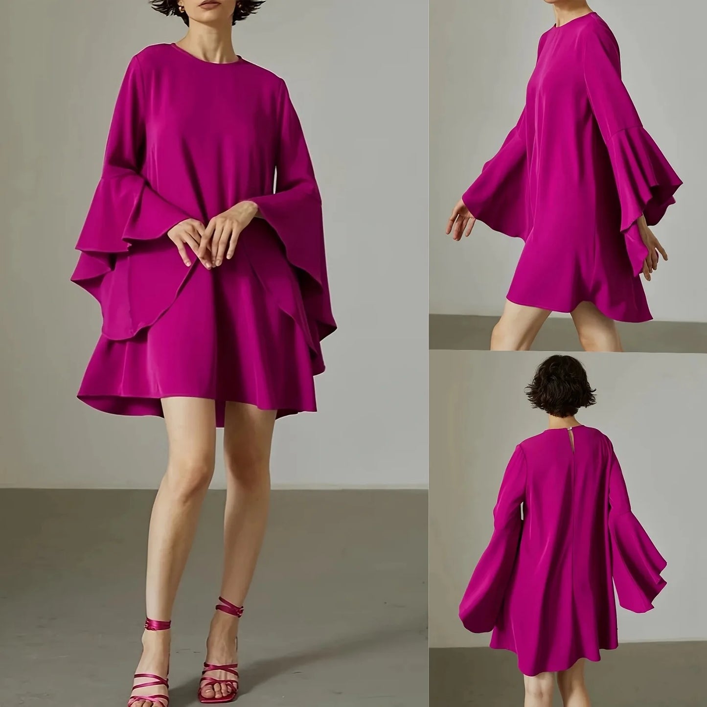 Spring, Summer Women Solid Dress Fashion O Neck Ruffles Loose Casual Dresses For Woman Robe Femme 2024 New Elegant dress