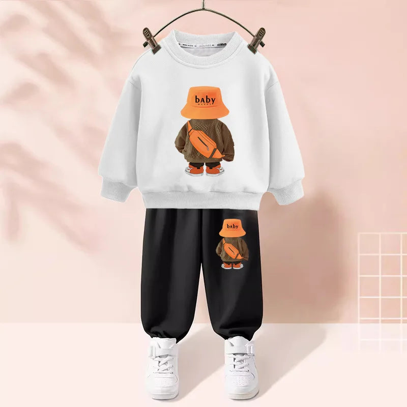 Maxy Autumn Baby Girl Boy Clothes Set Children Sports Cartoon Bear Sweatshirt Top and Pants Two Piece Suit 3-12 Years Kids Tracksuit