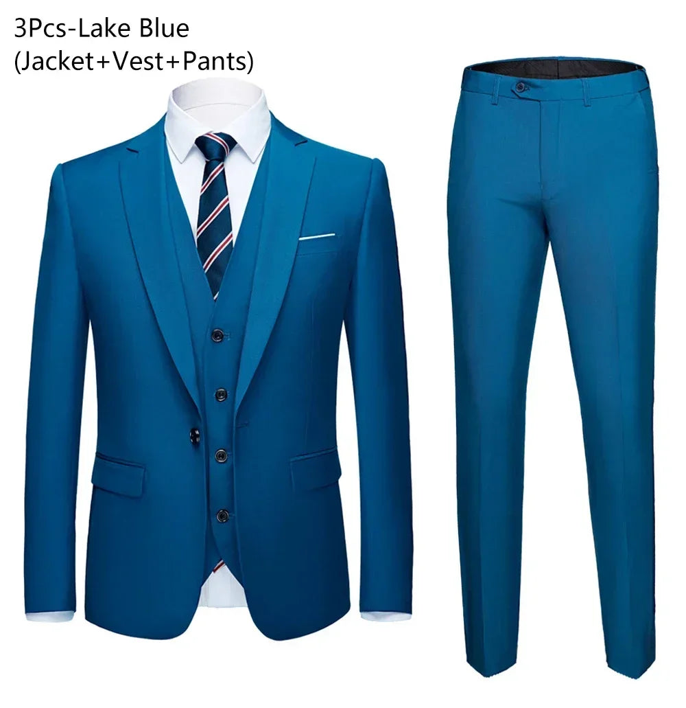 Visco Men Suits For Business Wedding Blazers 2 Pieces 3 Sets Elegant Full Vest Pants Coats Formal Jackets Luxury