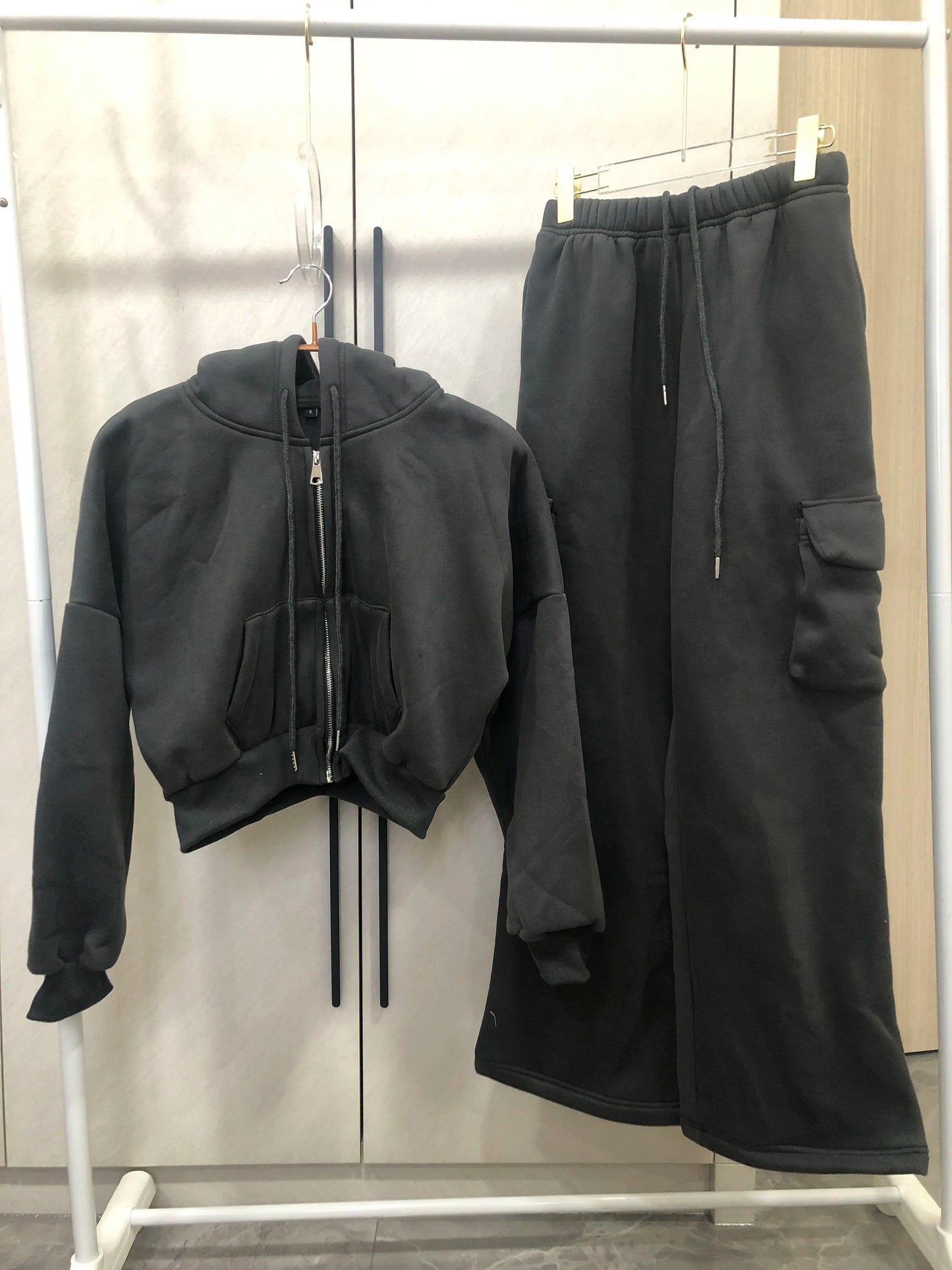 Maxy Zipper Hoodie with Wide Leg Pant Two Piece Set for Women Casual Hooded Sweatshirt Tracksuits Sporty Pants Outfit 2 Piece Suits