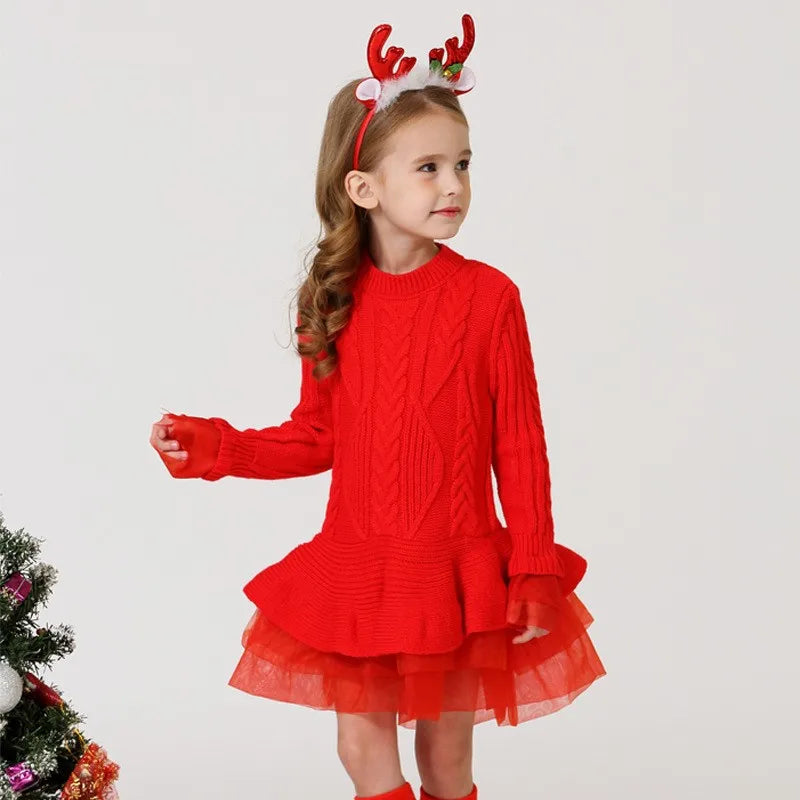 Babs Girl Cotton Knitted Tutu Dress Toddler Child Warm Autumn Spring Winter Party Birthday Baby Clothes 2-8Y