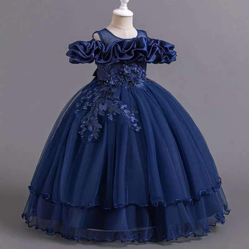 Maxy Princess Fashion Flower Girl Dresses for Weddings Short Sleeve Lace Bridesmaid Dresses Summer Children Girls Party Dresses 3-14 Years