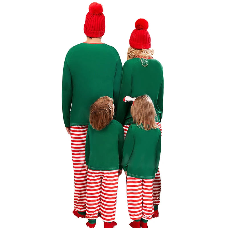 Family Pajamas Matching Outfits Set Christmas Tree Print Long Sleeve Tops and Elastic Striped Pants Loungewear Soft Sleepwear